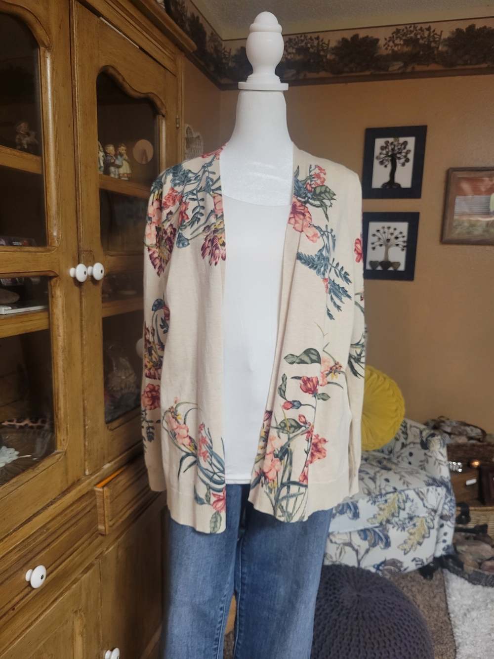 Chico's Floral Open Front Cardigan Sweater NWT Size 2 (Large 12/14) MSRP $99.50